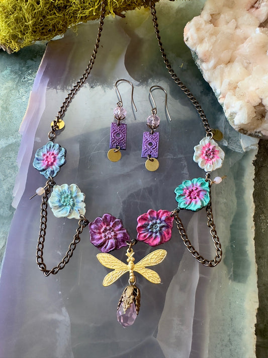 Prairie Dragonfly Necklace Earrings Complete Jewelry Kit - Vintaj Design - 7/17/24