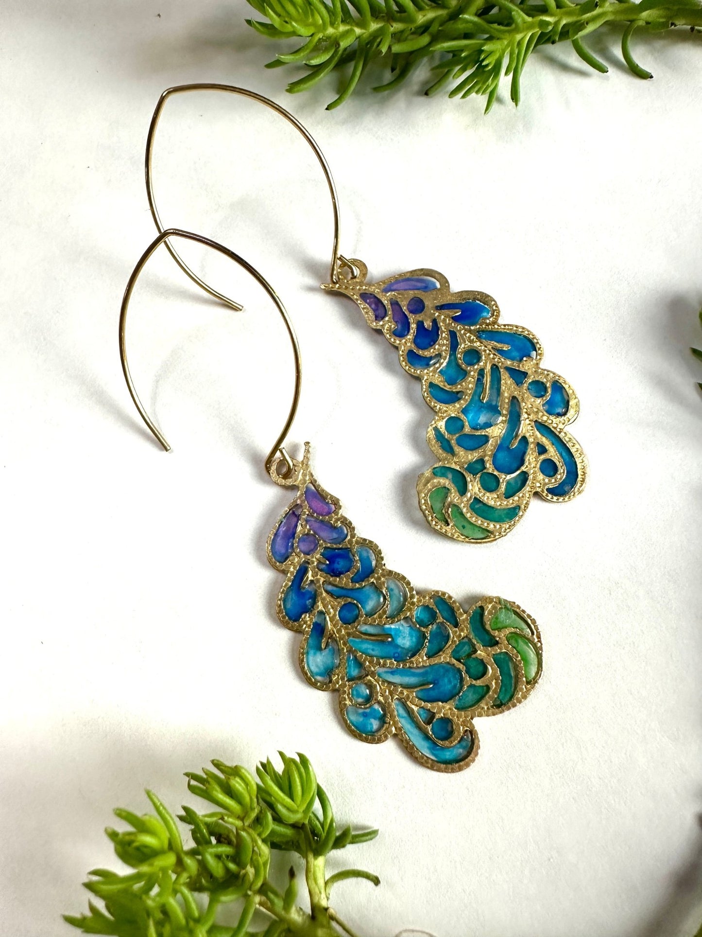 Stained Glass Plume Earrings - Ainsley - NMAH - Artisan Market - Vintaj Live Shop