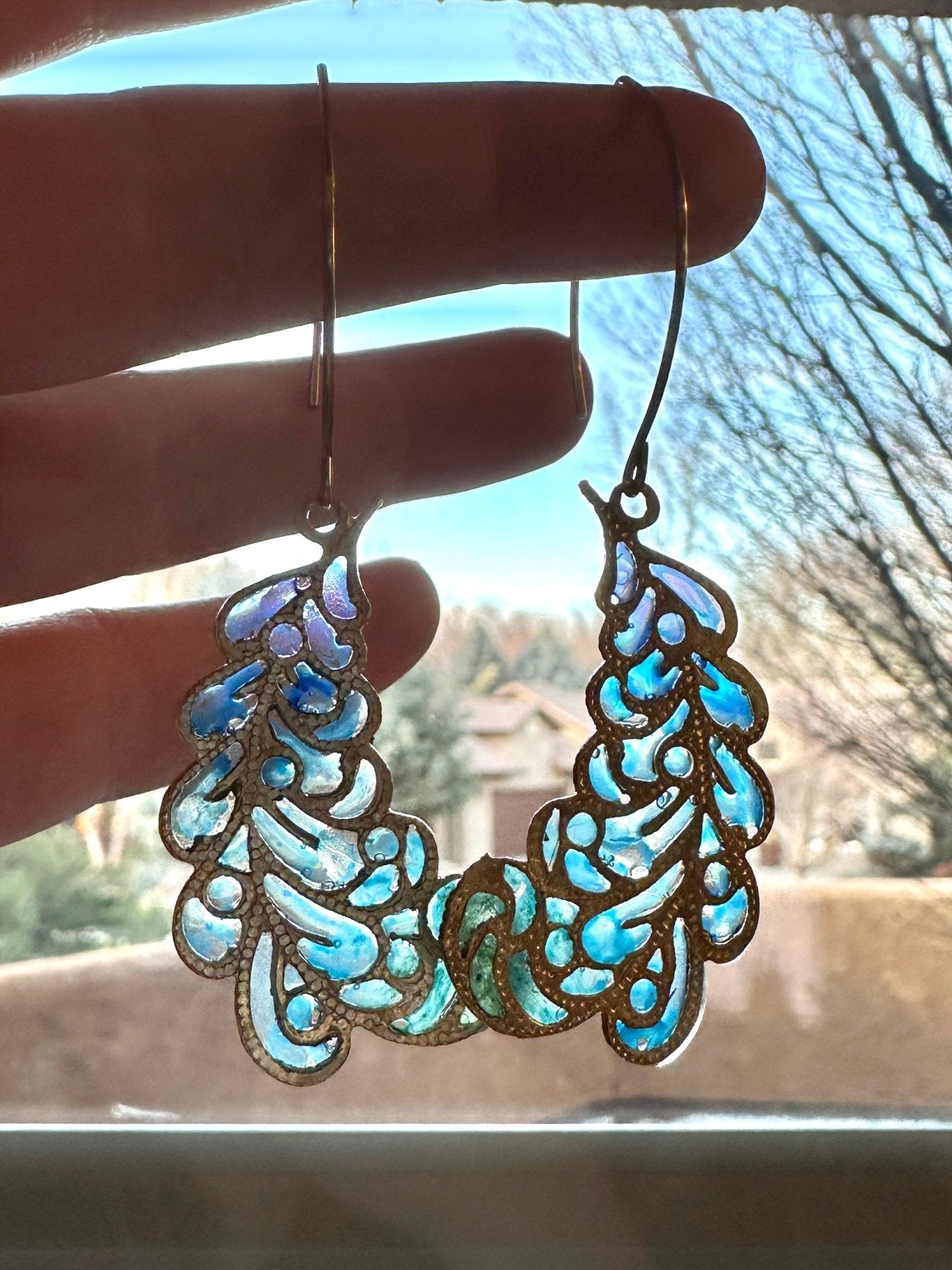 Stained Glass Plume Earrings - Ainsley - NMAH - Artisan Market - Vintaj Live Shop