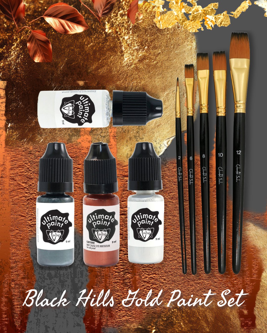 Black Hills Gold Paint Set - 4pc Ultimate Paint Set with 5pc Soft Bristle Brushes - PS121 - Vintaj Live Shop