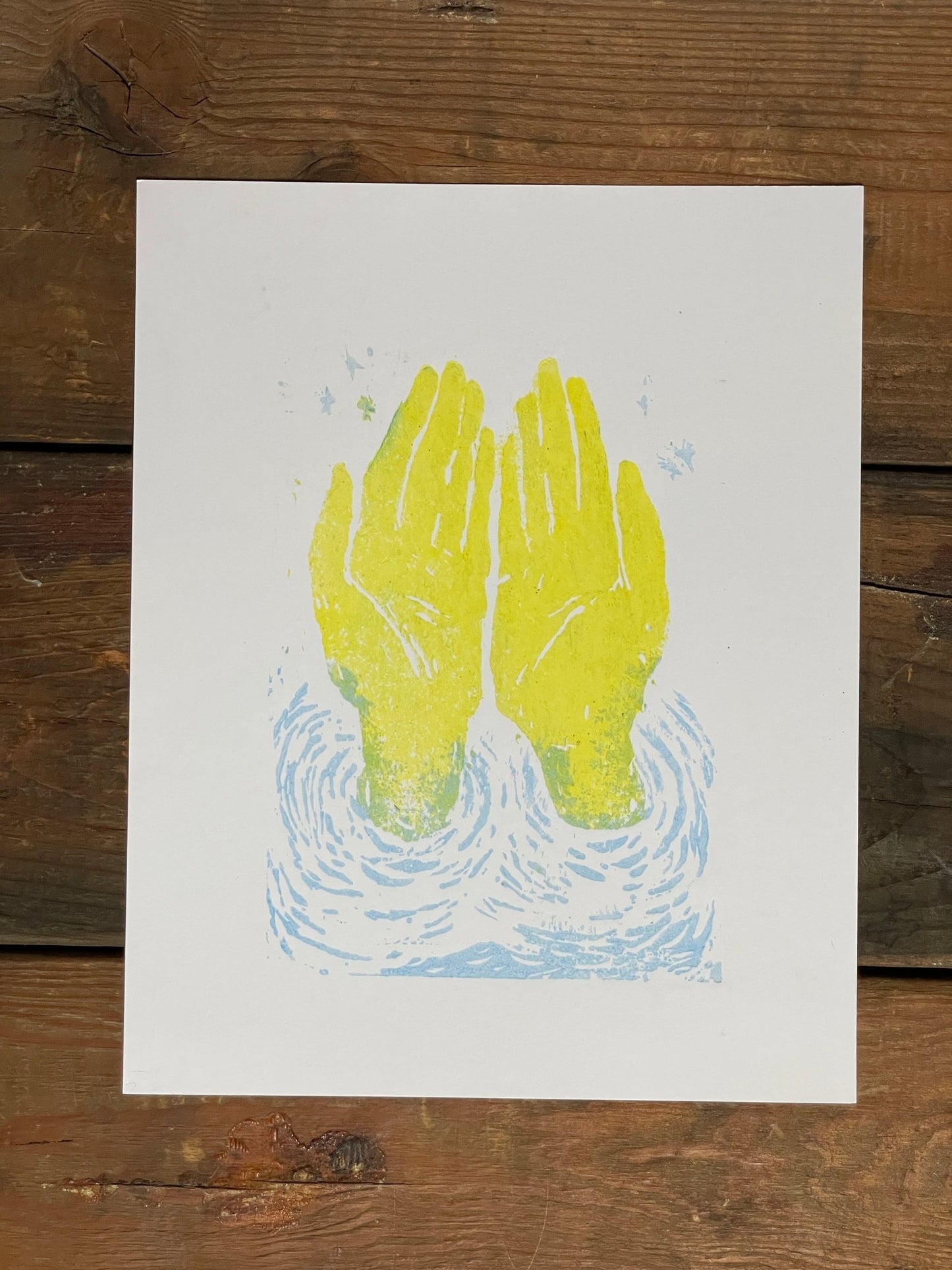 Healing Hands Yellow Wood Block Hand Printed - Wildsong Studio - NMWS - Night Market - Wednesday 8/14/24 - Vintaj Live Shop