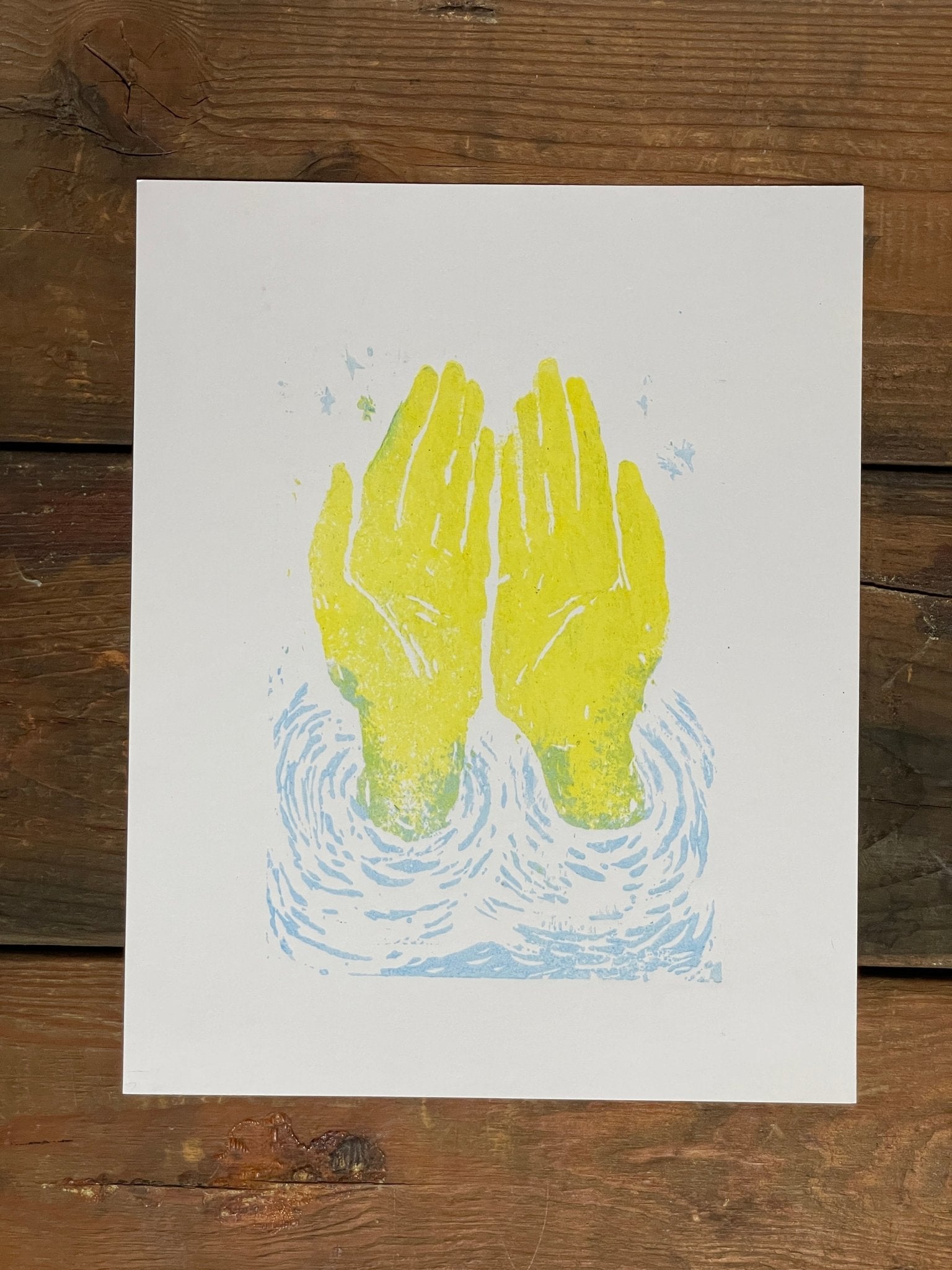 Healing Hands Yellow Wood Block Hand Printed - Wildsong Studio - NMWS - Night Market - Wednesday 8/14/24 - Vintaj Live Shop