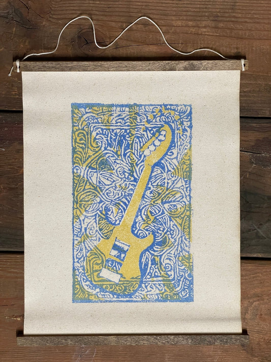 Paisley Guitar on Canvas with Hanger Wood Block Hand Printed - Wildsong Studio - NMWS - Night Market - Wednesday 8/14/24 - Vintaj Live Shop