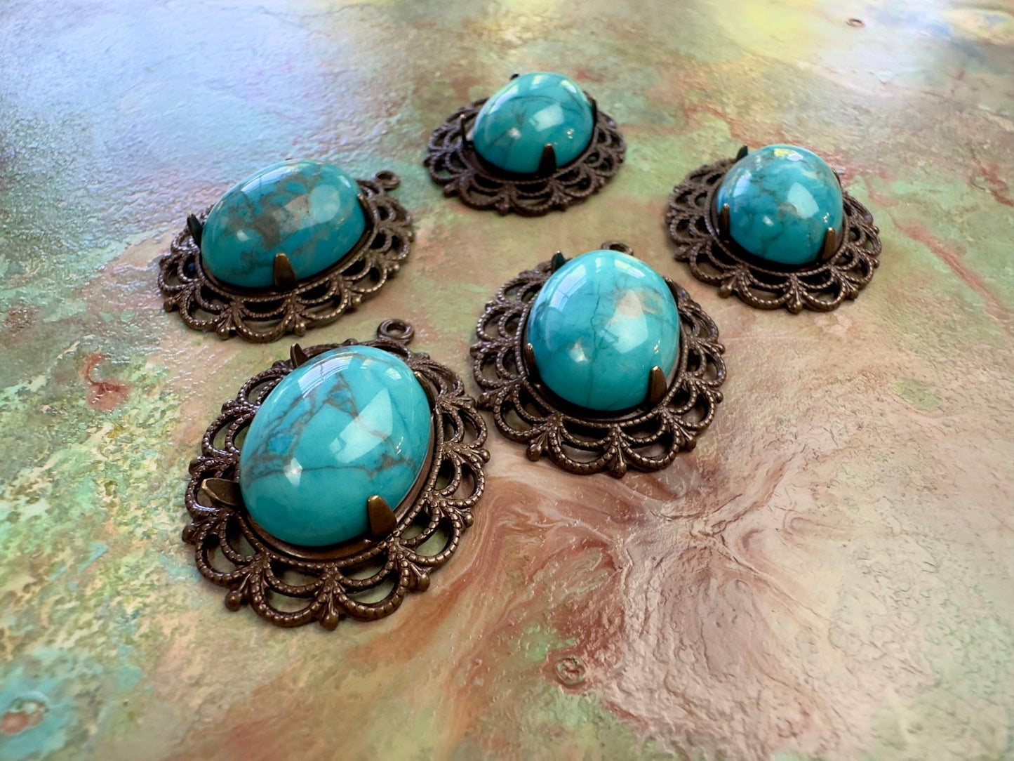 August "BULK UP" Days - Howlite Turquoise Setting 5 Pcs Pendants - Vintaj - 8/21 - Vintaj Live Shop