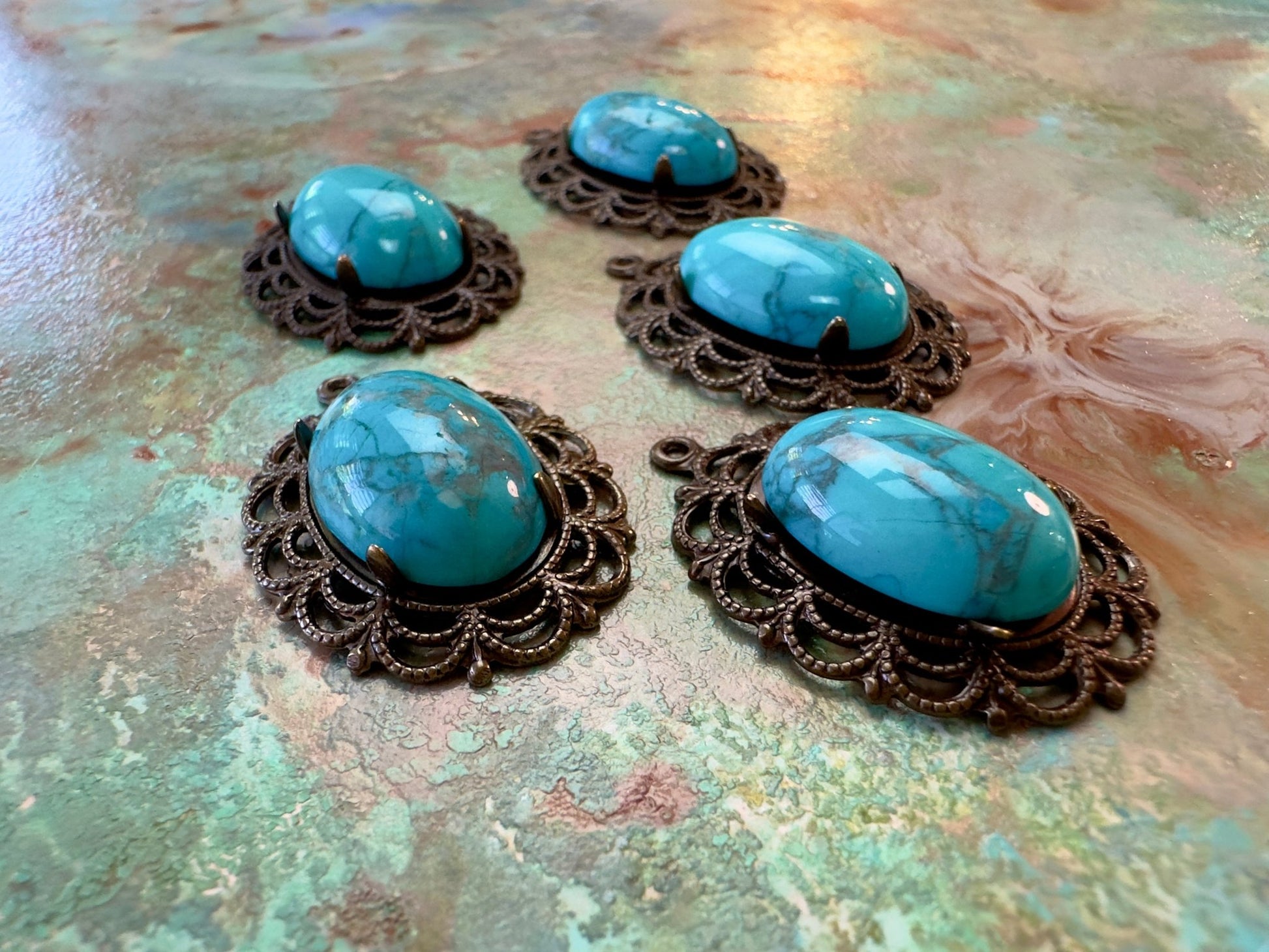 August "BULK UP" Days - Howlite Turquoise Setting 5 Pcs Pendants - Vintaj - 8/21 - Vintaj Live Shop