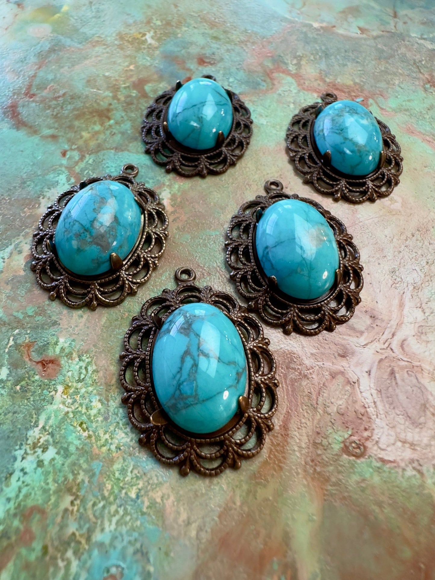 August "BULK UP" Days - Howlite Turquoise Setting 5 Pcs Pendants - Vintaj - 8/21 - Vintaj Live Shop