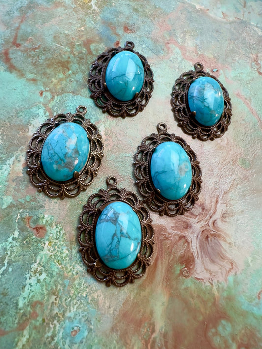 August "BULK UP" Days - Howlite Turquoise Setting 5 Pcs Pendants - Vintaj - 8/21 - Vintaj Live Shop