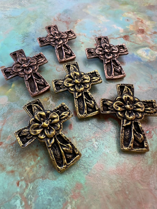 August "BULK UP" Days - Flower Cross 6 Pcs Pendants - Vintaj - 8/21 - Vintaj Live Shop